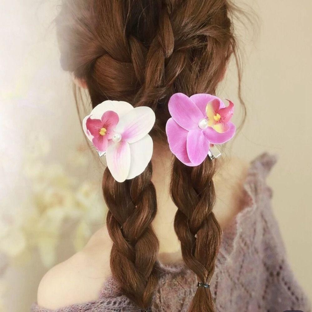 Haarspange mit Perlenorchideenblüte, Stoffhaarspange für Mädchen, süße Haarspange mit Blume
