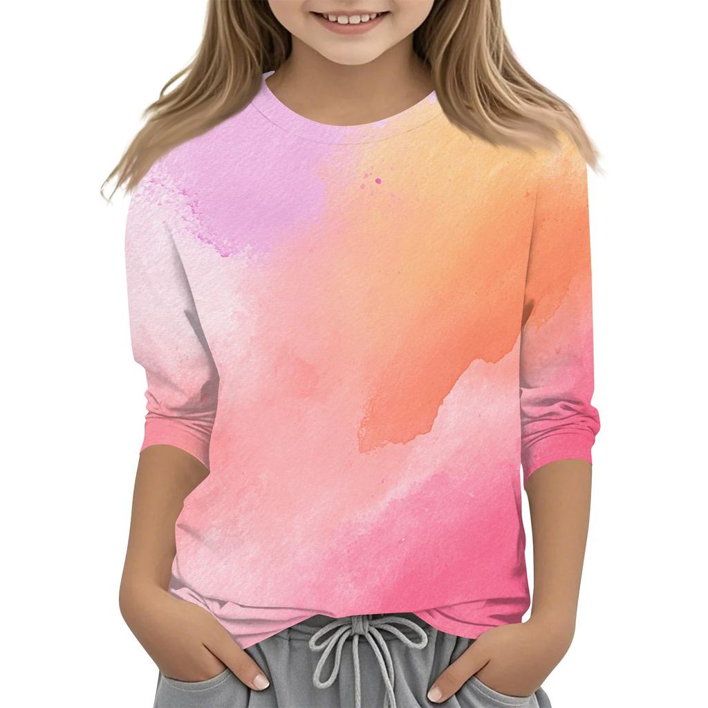 Children's 3/4 Sleeves Printed O-neck Top Everyday Casual T-shirt