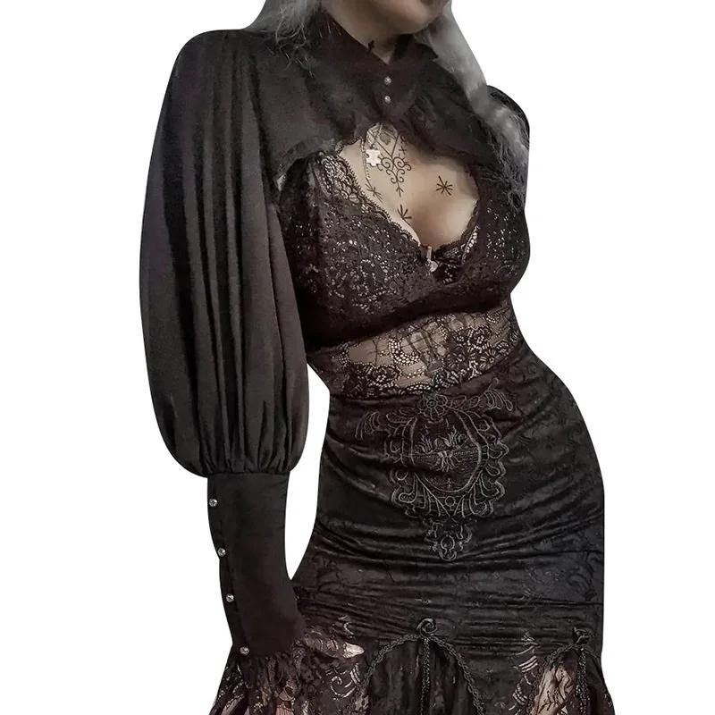 Lace Gothic Black Short Steampunk Crop Jacket Kawaii Vintage Gorgeous Palace Blouse Women Party Bolero Victorian Coat Corset
