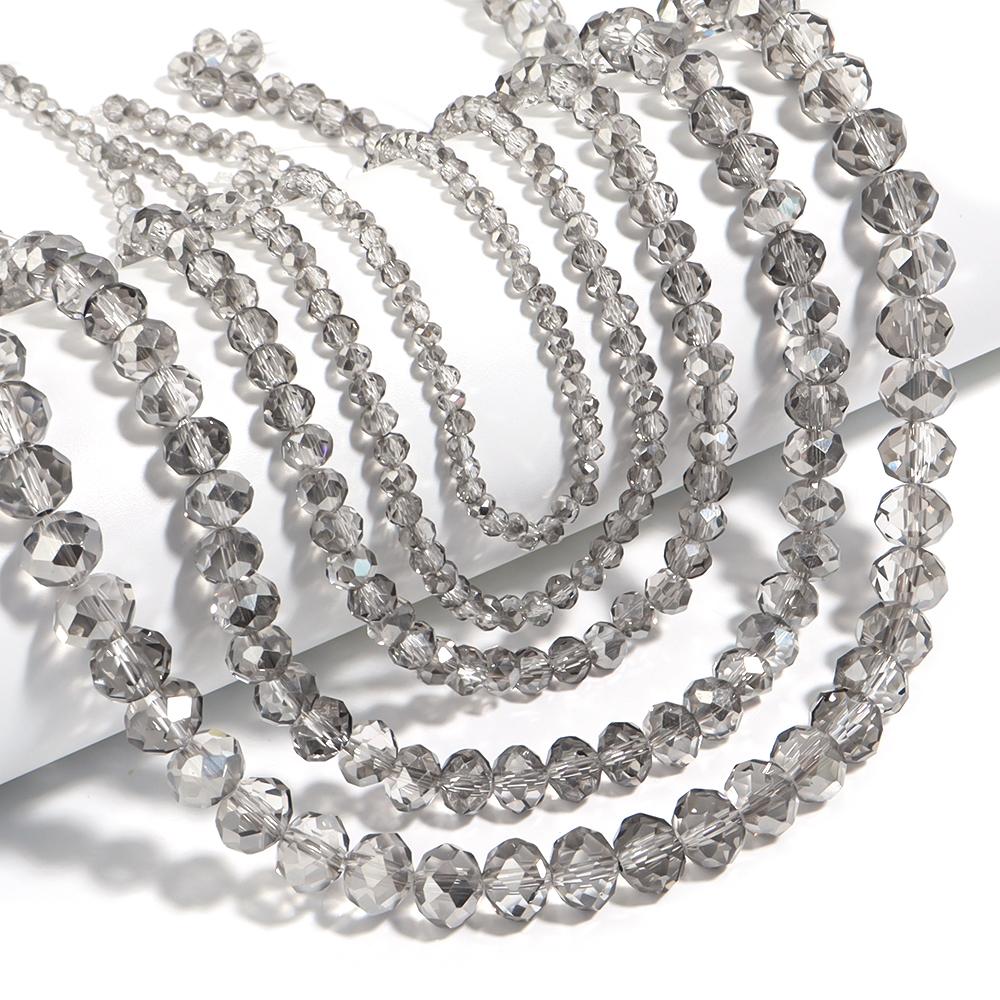 3/4/6/8/10mm Transparent Gray Faceted Crystal Beads Rondelle Glass Loose Spacer Bead For Jewelry Making DIY Bracelet Accessories