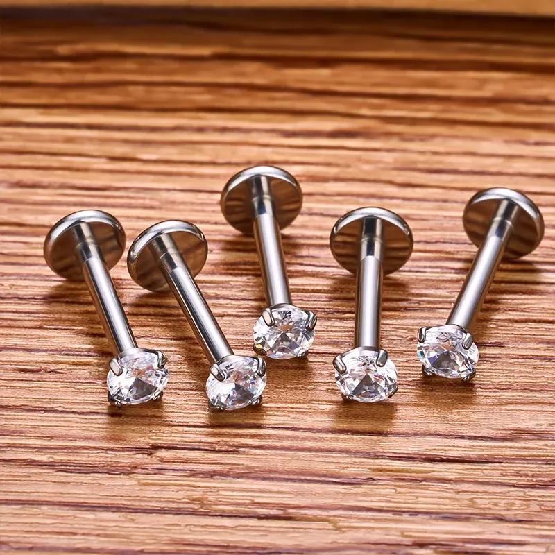 10 Stück ASTM F136 Titan 2/2,5/3/4mm CZ Labret Stud 16G Tragus Helix Knorpel Conch Flatback Ohrläppchen Piercing Körperschmuck