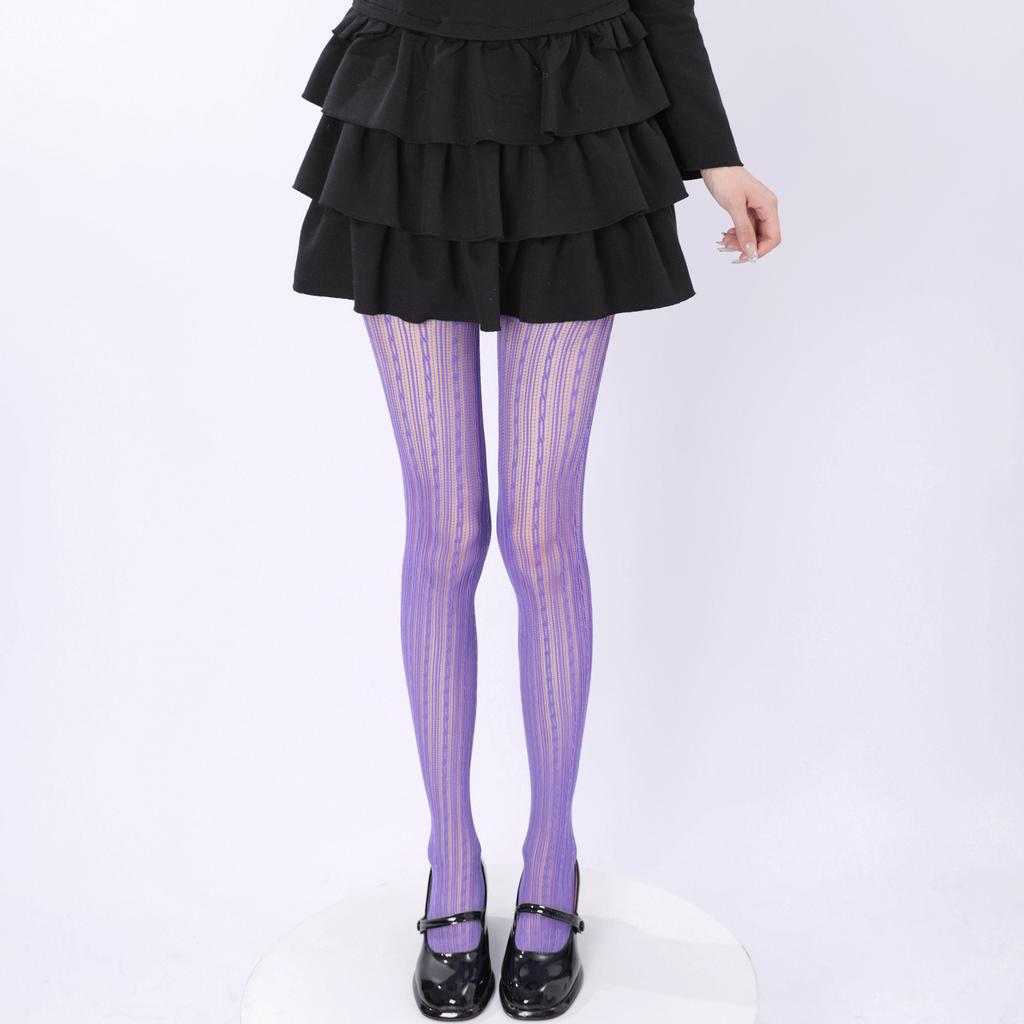 Sexy Hollow Lace Fishnet Socks American Stockings Retro Coffee Vertical Striped Pantyhose Women With Leg Covers