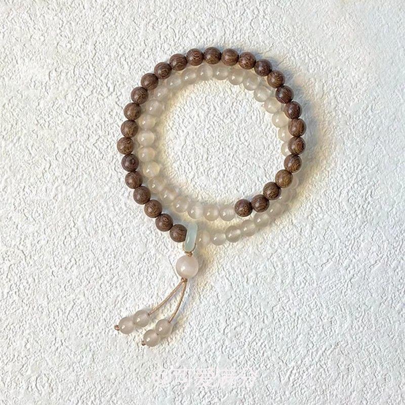 "Qingqiu Season" Golden Silk Nanmu Pattern Double Ring Bracelet Retro Azure Frozen Running Ring Jewelry Women