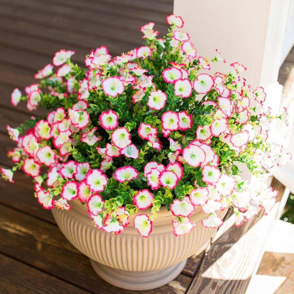12PC Artificial Morning Glory Flower Bouquet for Outdoor Decor Eucalyptus Petunia With Green Leaves Fake Plant Home Party Decora