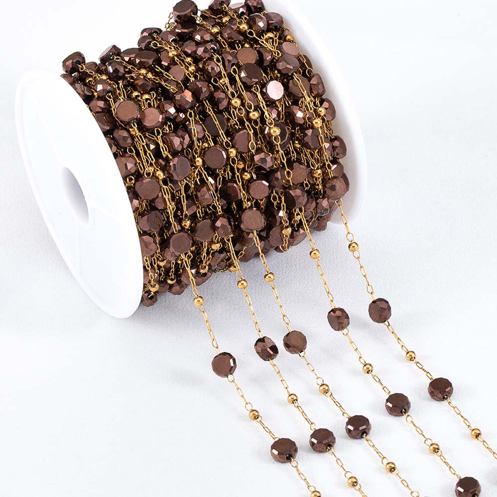 1M Stainless Steel Round Crystal Beaded Chains Gold Color Link Chain for DIY Boho Necklace Bracelet Chain Jewelry Making Materia