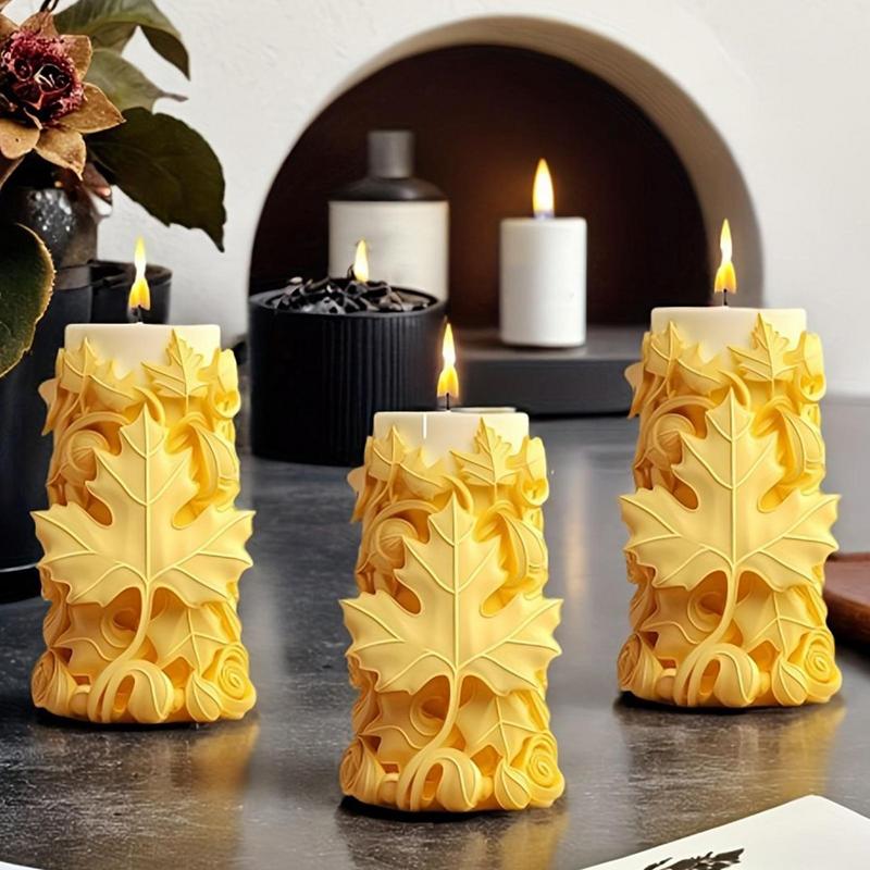 3D Reliéf podzimních listů válcová svíčka silikonová forma ručně vyrobená javorový list sloup pryskyřičná forma Javorový list cement sádra formy