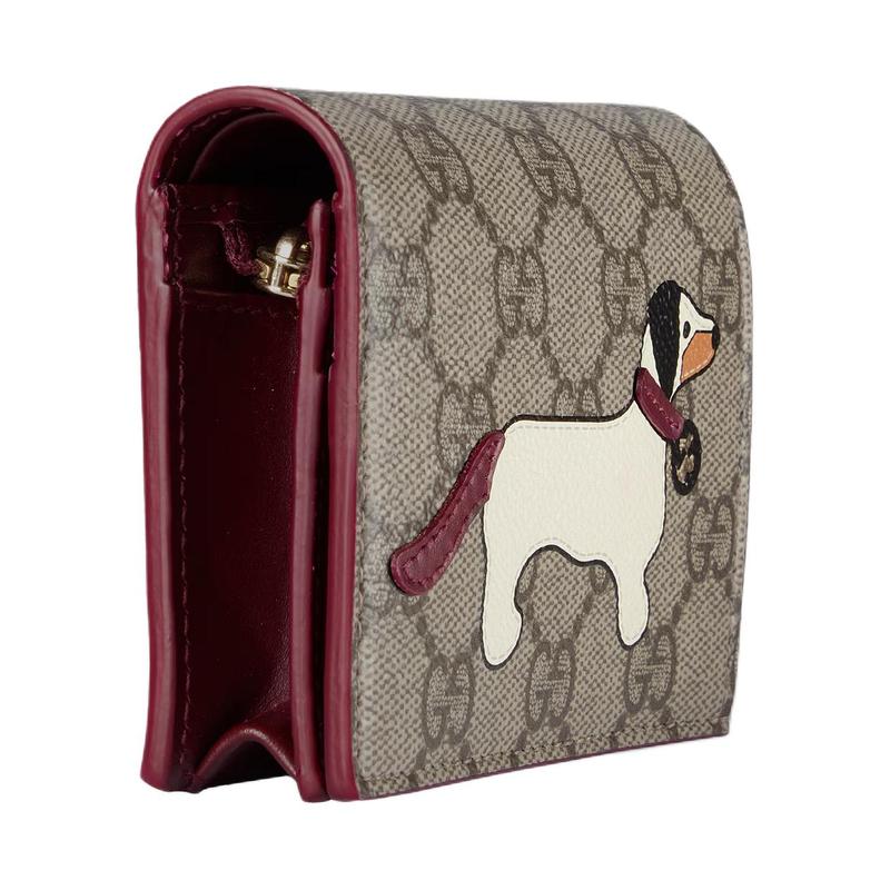 Gucci Animal print snap closure coated fabric wallet mini women's beige and dark brown