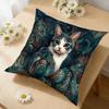1Pc Artistic Cat Cushion Cover Teal Green Floral Swirl Pillowcase For Sofa Bedroom Decorative Throw Pillow Case Home Decor