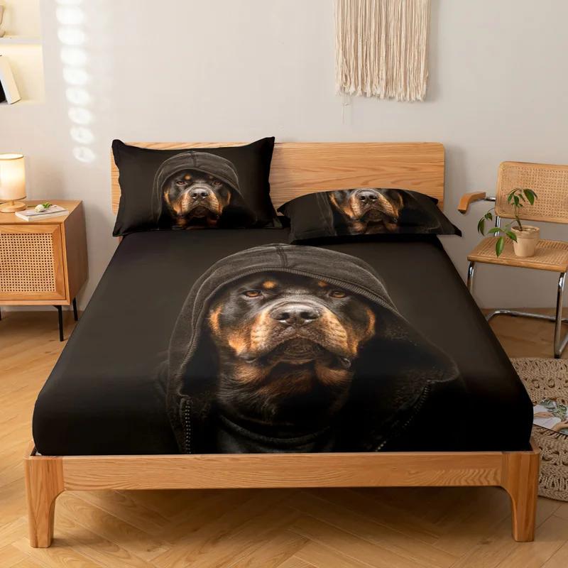3-piece Simple Modern Skull Animal Pattern Digital Printing Three Piece Fitted Sheet Set, Bedroom Printed Bed Cover Set, Bedding