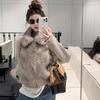 Womens Short Faux Fur Coat Knit Sleeves Slim Fit Winter 2026 Solid Color Casual Outerwear Petite Women