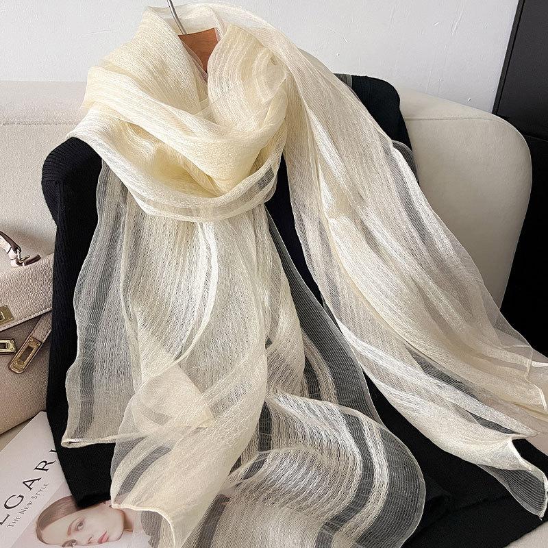Silk Blended Light and Thin Yarn Women's Spring and Summer Sunscreen Shawl Silk Scarf Versatile Decorative Long Scarf Elegant Fashion Scarf