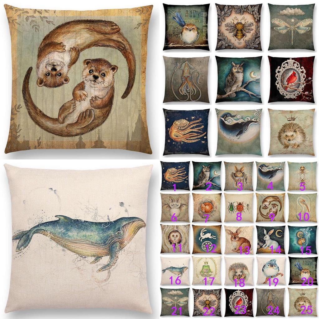Charming Bird Blue Whale Hedgehog Moonlight Owl Bat Bee Octopus Cushion Cover Pillow Case