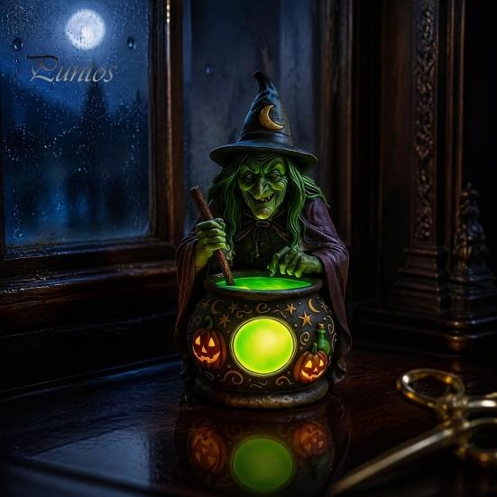 Schlafzimmer Schreibtisch Dekorationen Halloween Hexe Kessel Lampe, Harz Statue Ornament, Gruselige Dekorative Kreative Haus Garten Dekor Licht für Schreibtisch