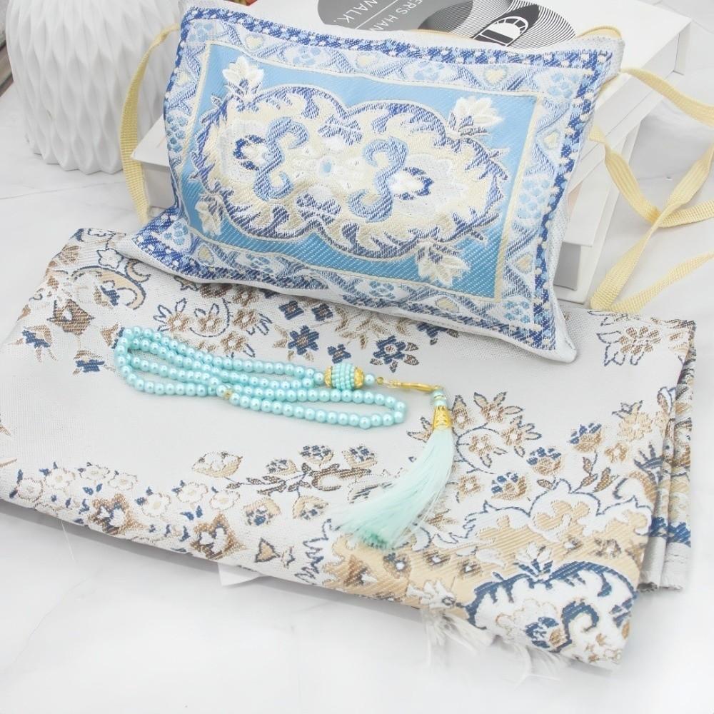 Portable Foldable Prayer Rug Non-slip Soft Islamic Prayer Mat with Prayer Beads and Storage Bag Washable Worship Blanket