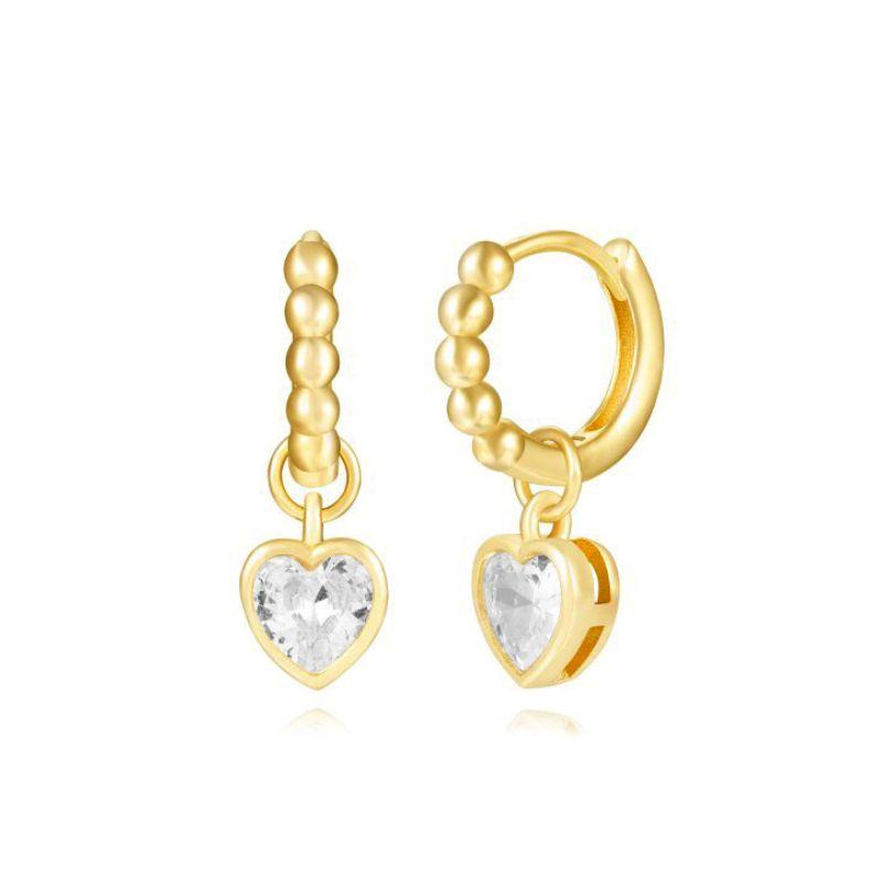 925 Silver Ear Needle Exquisite Heart Pendant Hoop Earrings Fashion Geometric Zircon Stud Earrings Women's Fine Jewelry