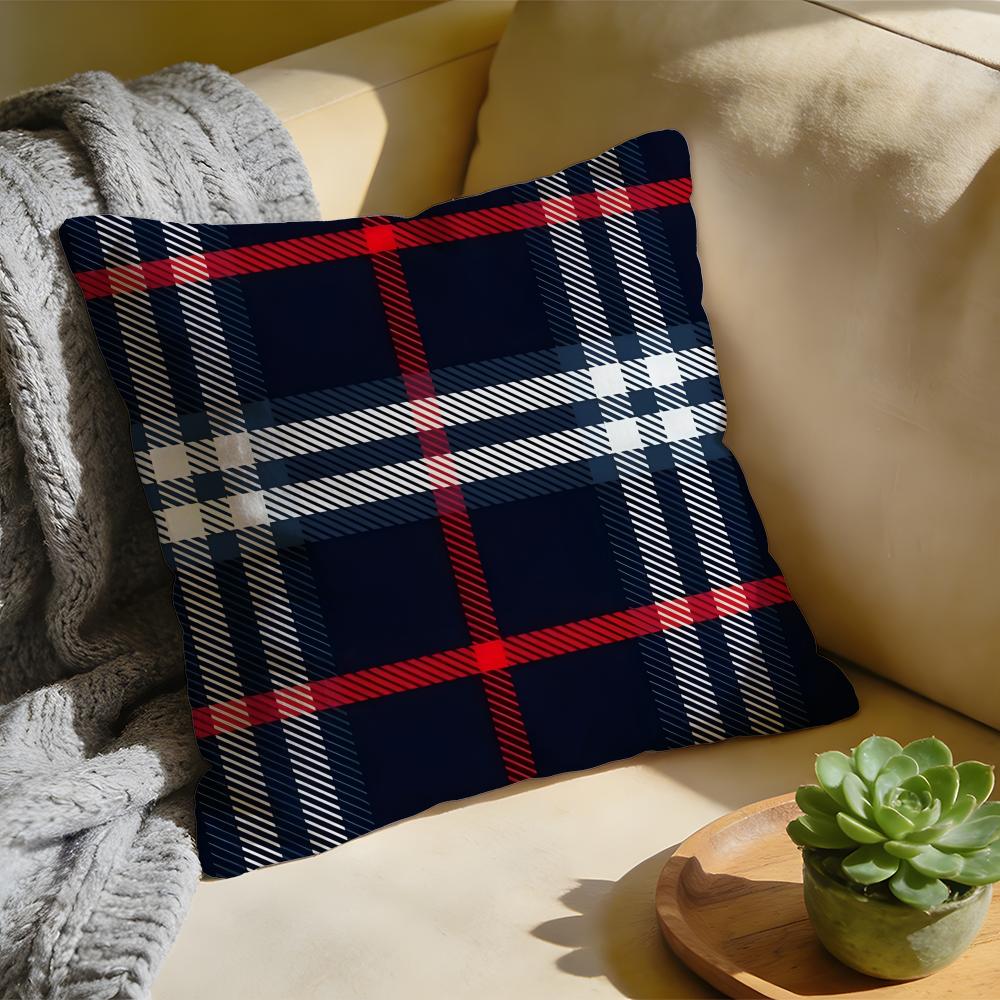 Cushion Cover Washed Linen Soft Breathable Decorative Case for Sofa Home Pillow Cover Nordic Scottish Pattern Tartan