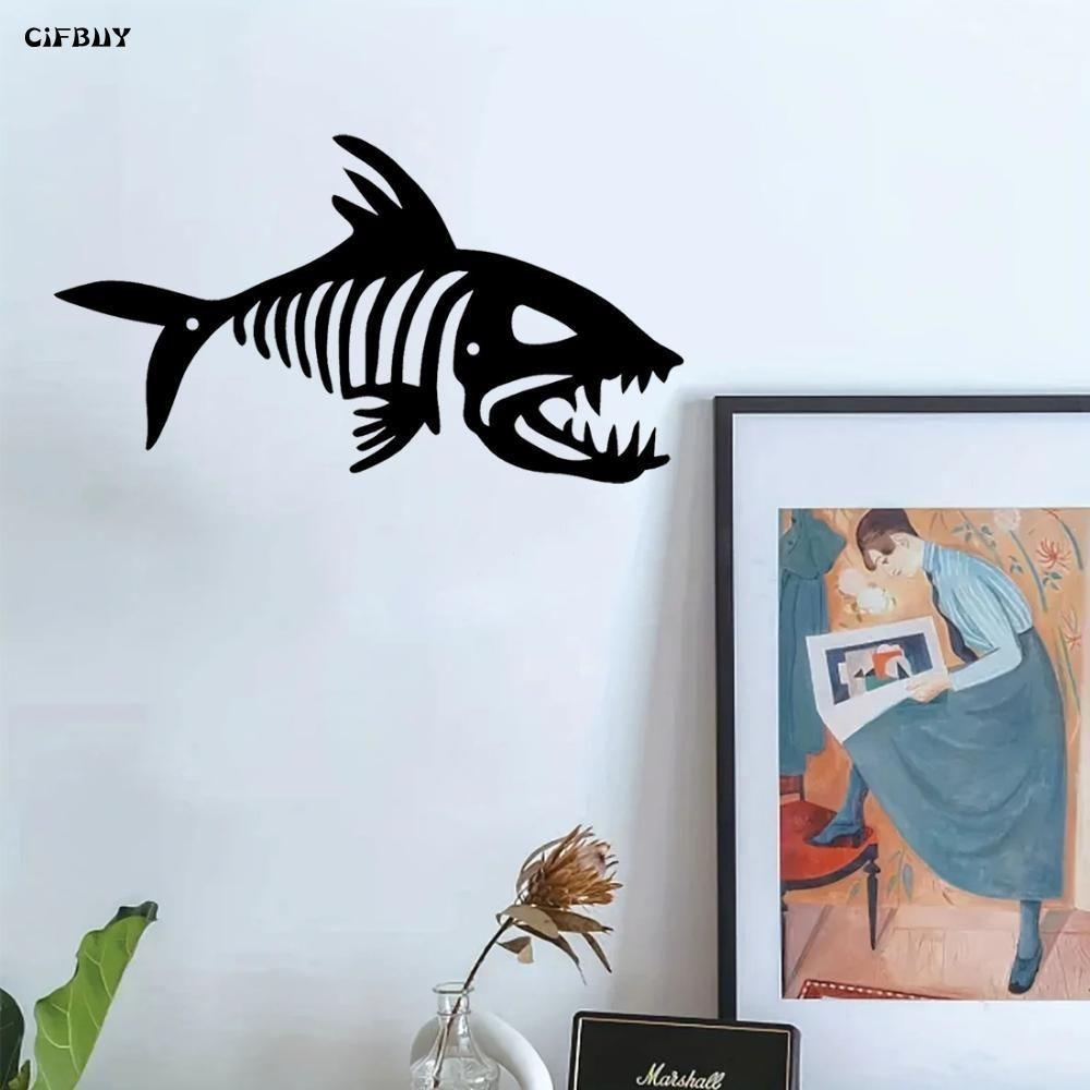 Forged Iron Wall Art Fish Skeleton 50cm Indoor Outdoor Decor
