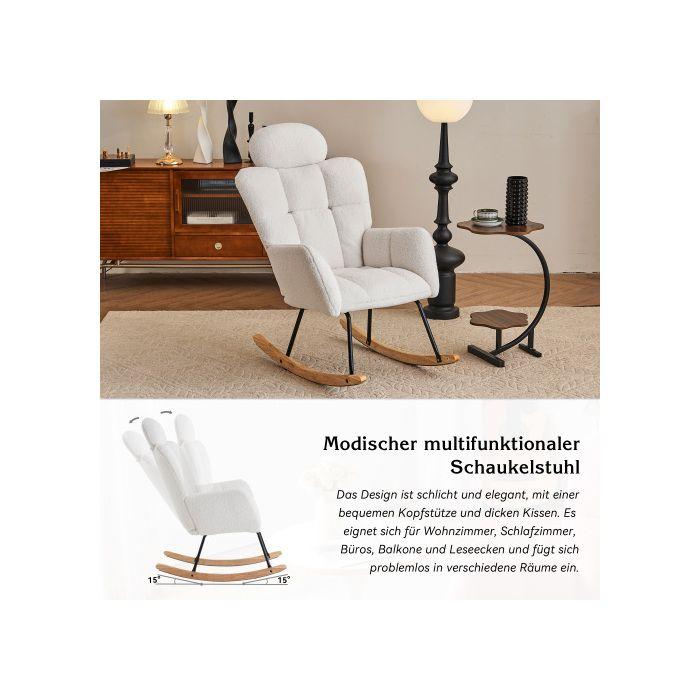 Rocking Chair - MUVOE - Teddy Fabric - White - Contemporary Design - Optimal Comfort