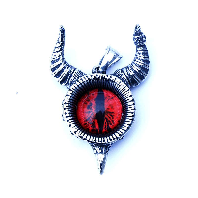 Vintage Lucifer Satan Stainless Steel Necklace Pendant Men Gothic Satan Demon Eye Pendant Punk Hip Hop Pagan Jewelry