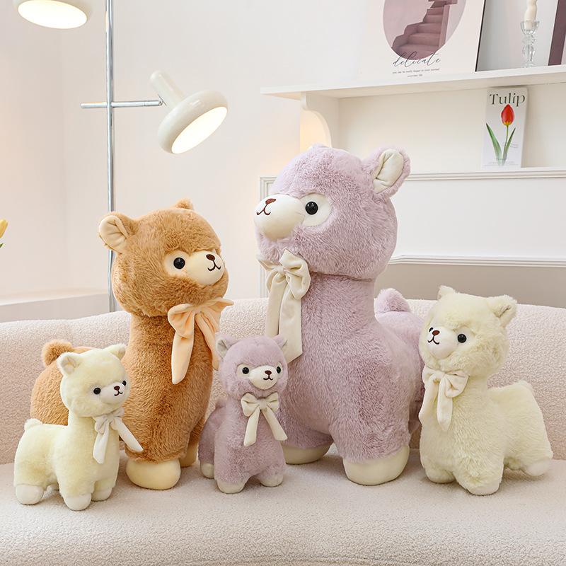 Cute Bow Tie Cream Alpaca Doll Girl Hug Pillow Home Decoration Grab Machine Doll Street Stall Ring Gift
