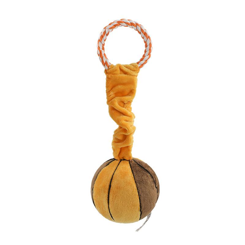 Plush Soccer Shaped Pet Tug Rope Squeaky Chew Toy For Teeth Cleaning