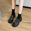 2025 new British style small leather shoes for women with skirts, platform high heels, retro round head loafers, thick heels, single shoes for women