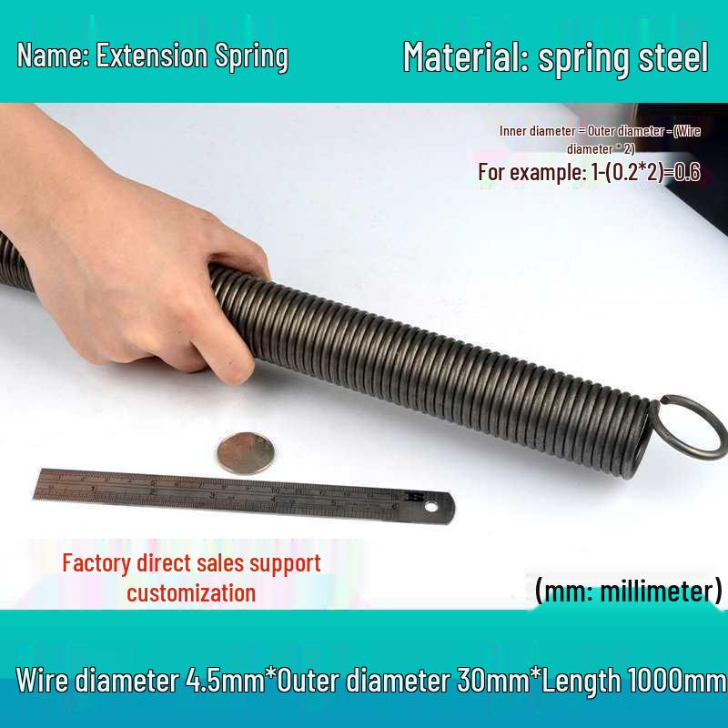 1m Spring Coil Extension with Hook - Strong Tensile Force, Thin Soft Sheath, for Tarpaulins & Sliding Doors