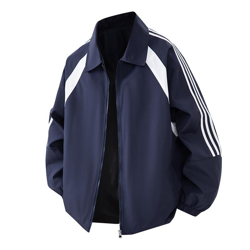 

American Contrasting Striped Jacket Men s Spring and Autumn New Lapel Three-bar Heavy Color-blocking Versatile Jacket 4XL