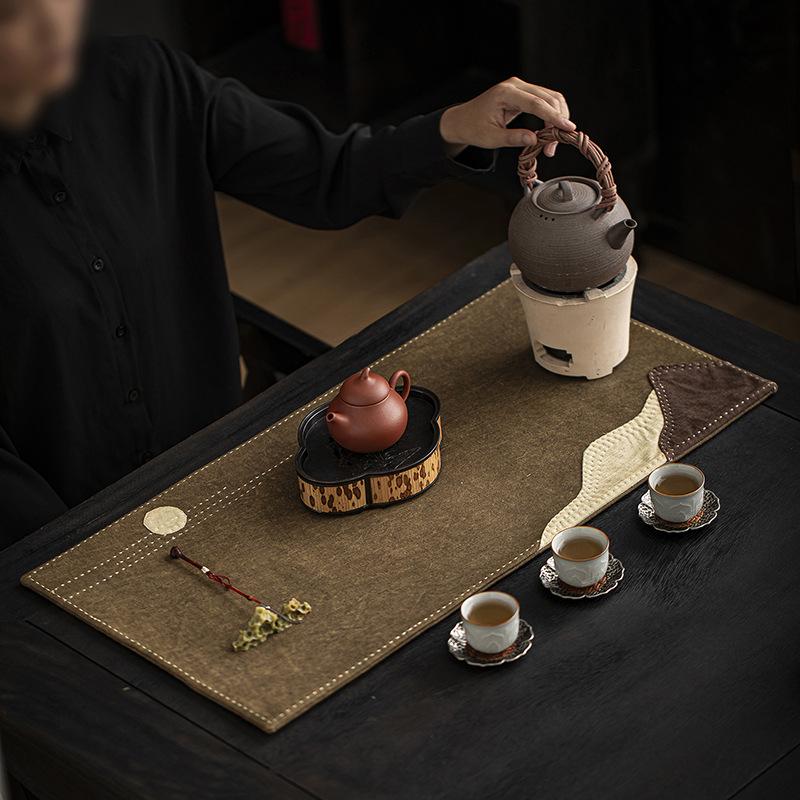 Miao Zhu Xuan Handcrafted Plant-Dyed Bamboo Linen Tea Mat - Retro, High-Grade, Heat-Insulating.