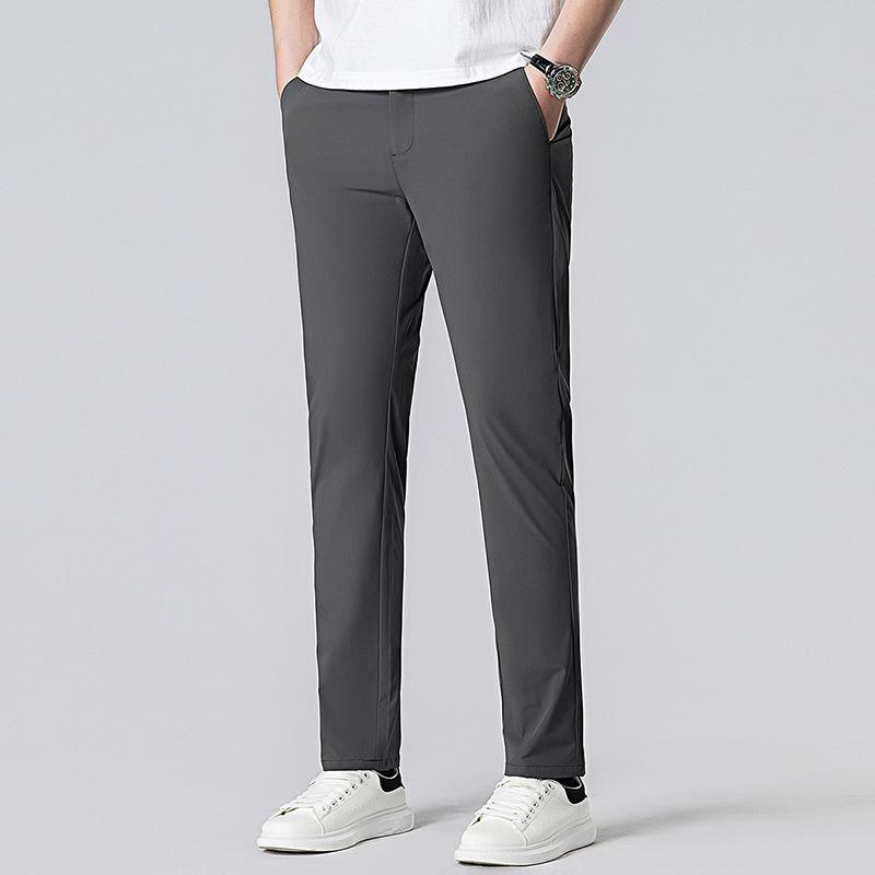2026 Men's Slim Fit Elastic Waist Summer Pants - Korean Style Ice Silk Casual Straight Leg