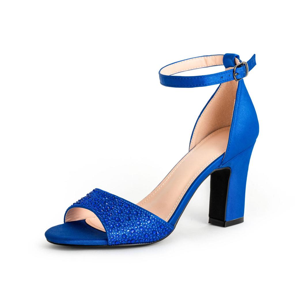 European Style Sequin Chunky Heel Peep-toe Sandals with Strap - Elegant Banquet Dress Shoes