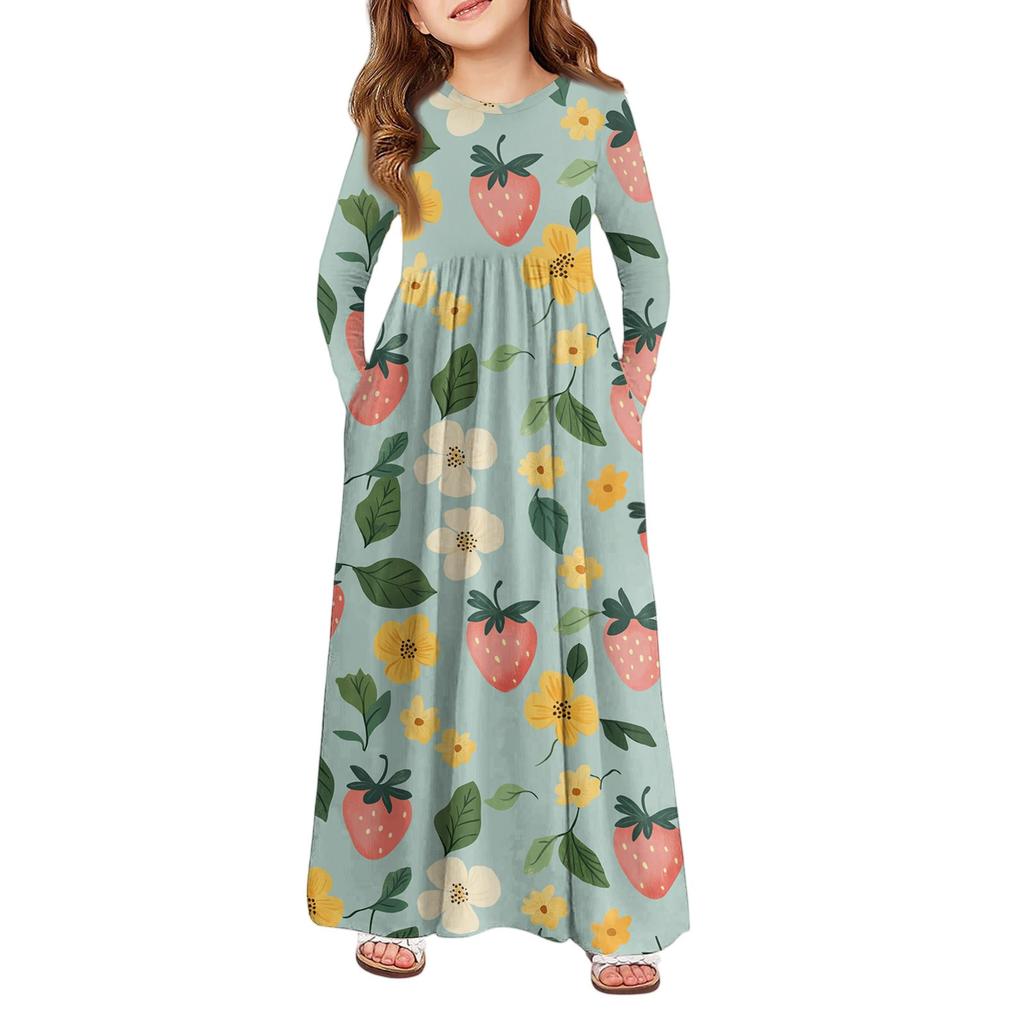 Mädchen Maxi Kleid - Langarm Taschenkleid