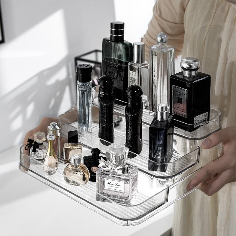 Acrylic Perfume Organizer Stand Transparent Display Cosmetic Storage Box Desktop Three-tier Ladder Shaped Organizer Holder