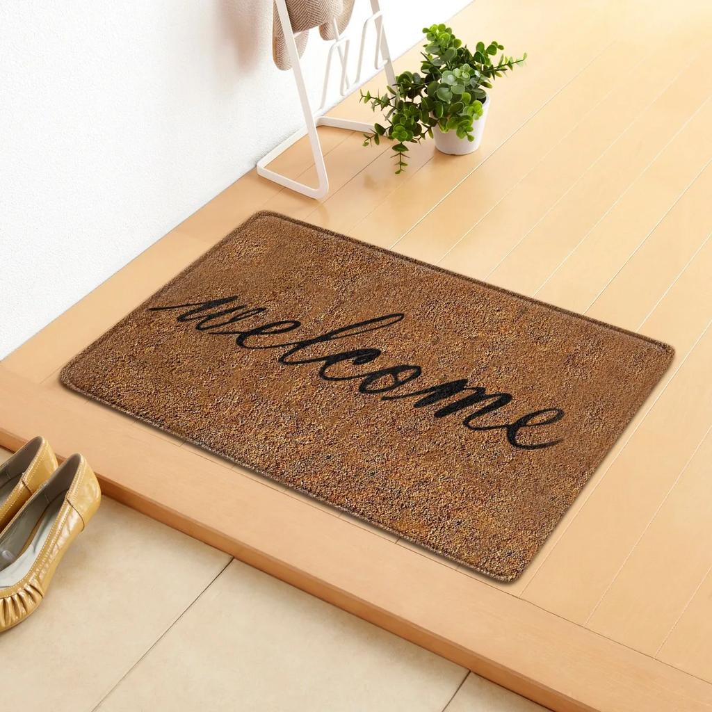 Brown Doormat Carpet Welcome Message Anti Slip Carpet Home Decoration Warm Living Room Bedroom Anti Slip Entrance Carpet