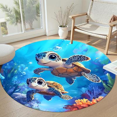 Sea Turtle Round Floor Mat Design for Balcony Kitchen Bedrooms Foyer Anti-slip Round Rug Anime Office Decor