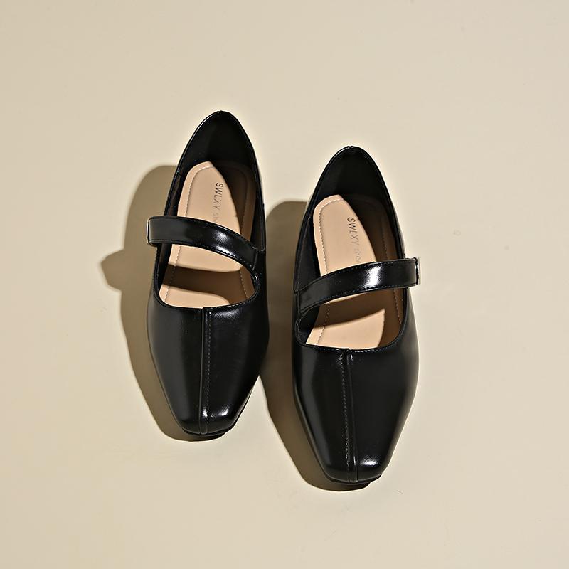 Spring and Autumn Square Toe Shallow Mouth Single Shoes Women's New French Retro Commuter Block Heel Mary Jane Shoes