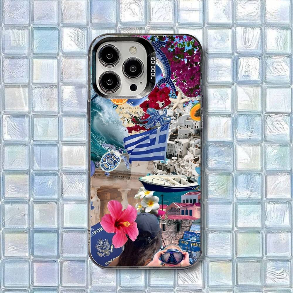 

Greek Santorini Summer Phone Case For iPhone 17,16,15,14,13,12,11,Air,X,XR,Pro,Max,Plus Protect Plating iPhone14promax