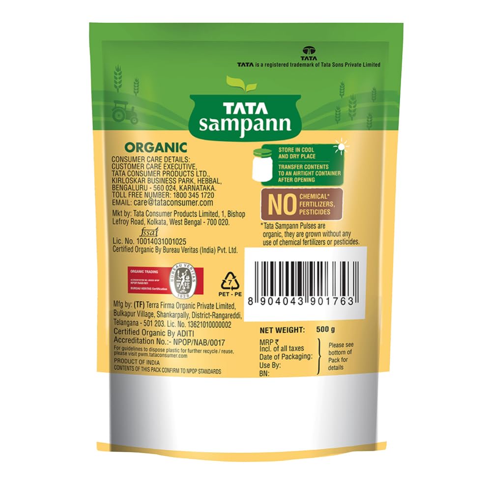 TATA Sampann Organic Unpolished Moong Dal 500g, High Protein Dietary Fiber Lentils For Healthy Recipes
