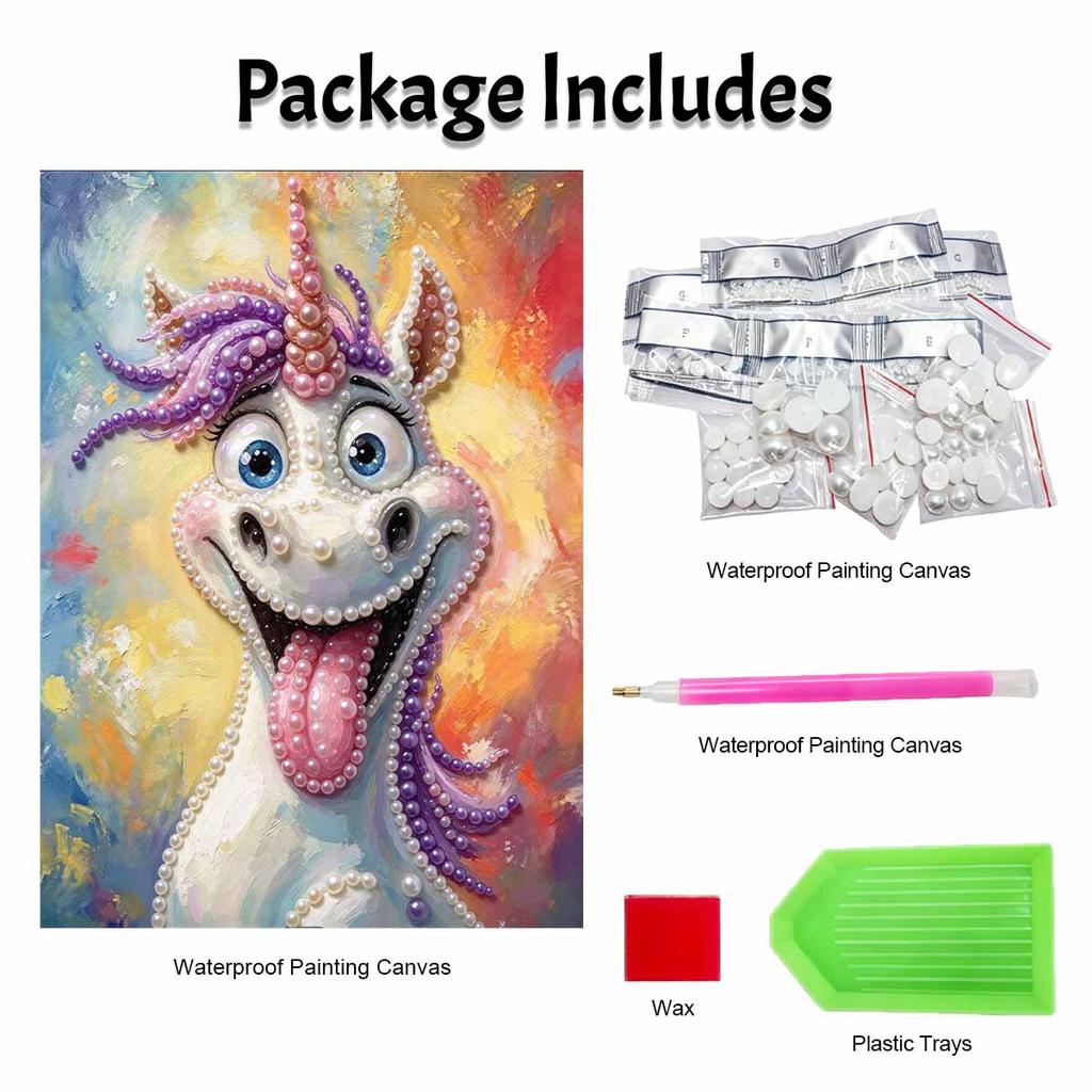 Unicorn Pearl Art Canvas with Frame 3D Shiny Bead Painting for Modern Room Decor, Relaxing Craft and Unique Birthday Gift Idea
