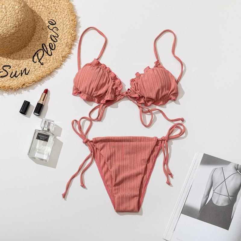 

2021 большой раздельный купальник с лямками express pass wish купальник Amazon новый европейский и американский бикини L темно-розовый