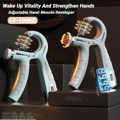 1/10-100Kg Adjustable Hand Grip Strengthener Trainer For Wrist Forearm Muscle Building Strength Exercise