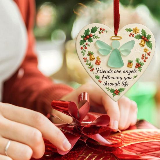 Sea Glass Angel Ornament Friends Are Angels Sea Glass Art Christmas Ornament Friendship Heart