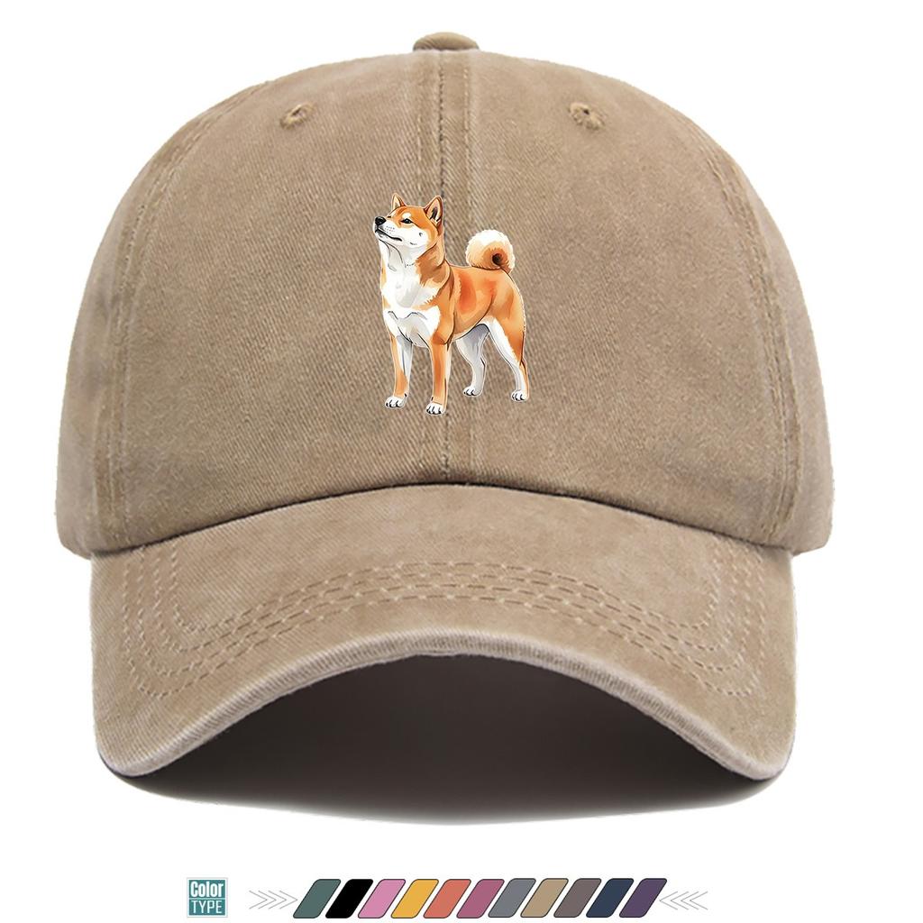 Shiba Inu Dog Graphic Washed Baseball Cap Adjustable Cotton Outdoor Sports Snapback Hat