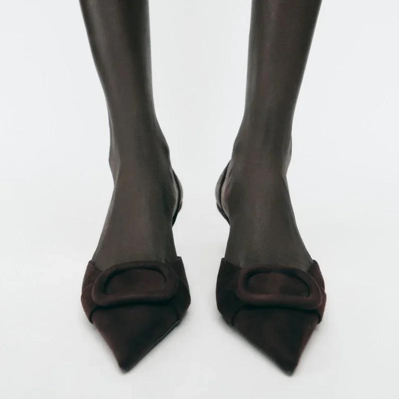 Fashion Designer Shoes Coffee Faux Suede Heeled Sandals Women Fashion Pointy Toe Slingbacks High Heels Elegant Office Shoes Mules Pumps