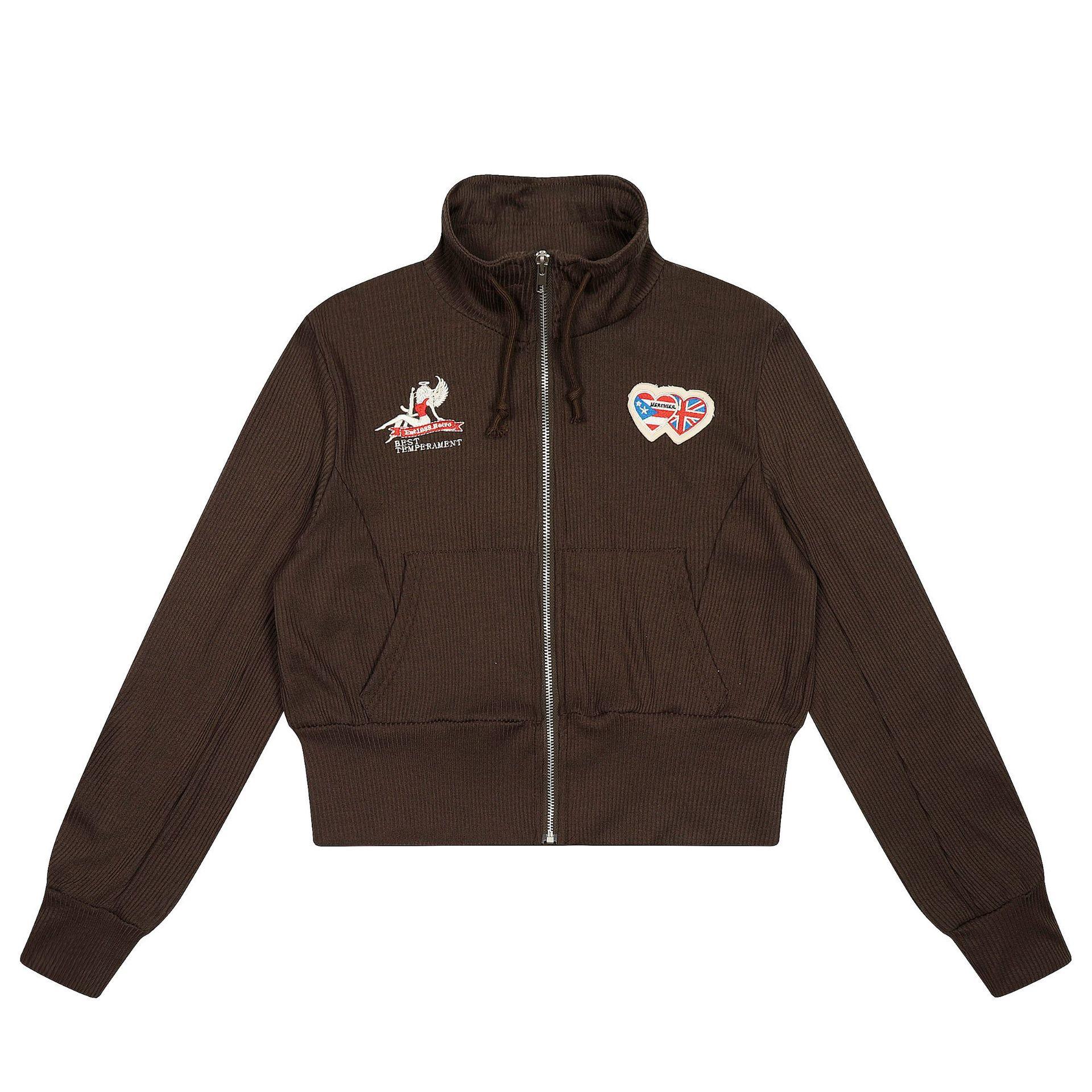 

VAYLA Модная куртка Y2k с воротником, женский кардиган на молнии L коричневый