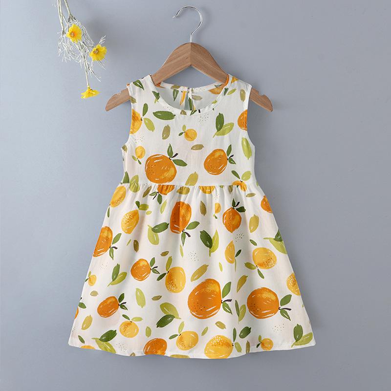 Girls' Floral Summer Princess Beach Dress, Cotton Silk Tank, A-line Skirt