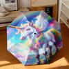 1pc Dreamy Rainbow Unicorn Umbrella Portable Folding Umbrella Iron Frame Hole Bone Structure Outdoor Home Umbrella
