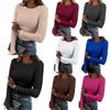 Women Solid Color Crew Neck Ribbed Stretch Sweatshirt Long Sleeve Top