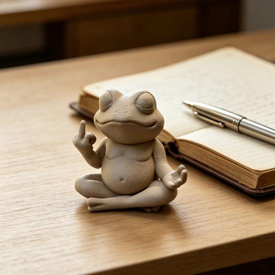 Meditative Frog Figurine Zen Yoga Frog Statue with Middle Finger Gesture Quirky Garden Sculpture for Home Office Desk Decor