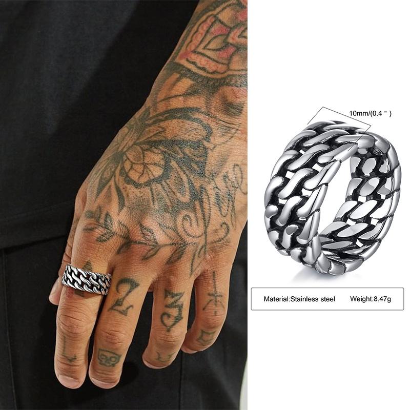 Vintage Ring Man,Stainless Steel Twisted Rope Design Textured Pattern Ring, Men's Zircon